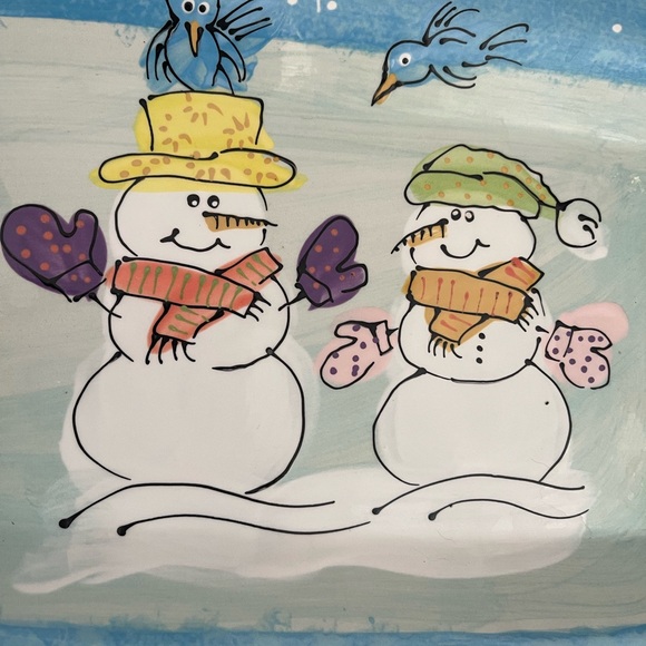 Snowmen Serving Tray Art Pottery By Artables Canada Holiday Tray, snowmen Decor - Picture 3 of 8